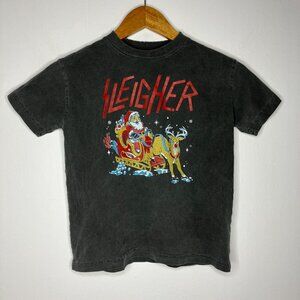 Jean + June Sleigher Santa & Reindeer T-Shirt Kids Size 8 Metal Band Style